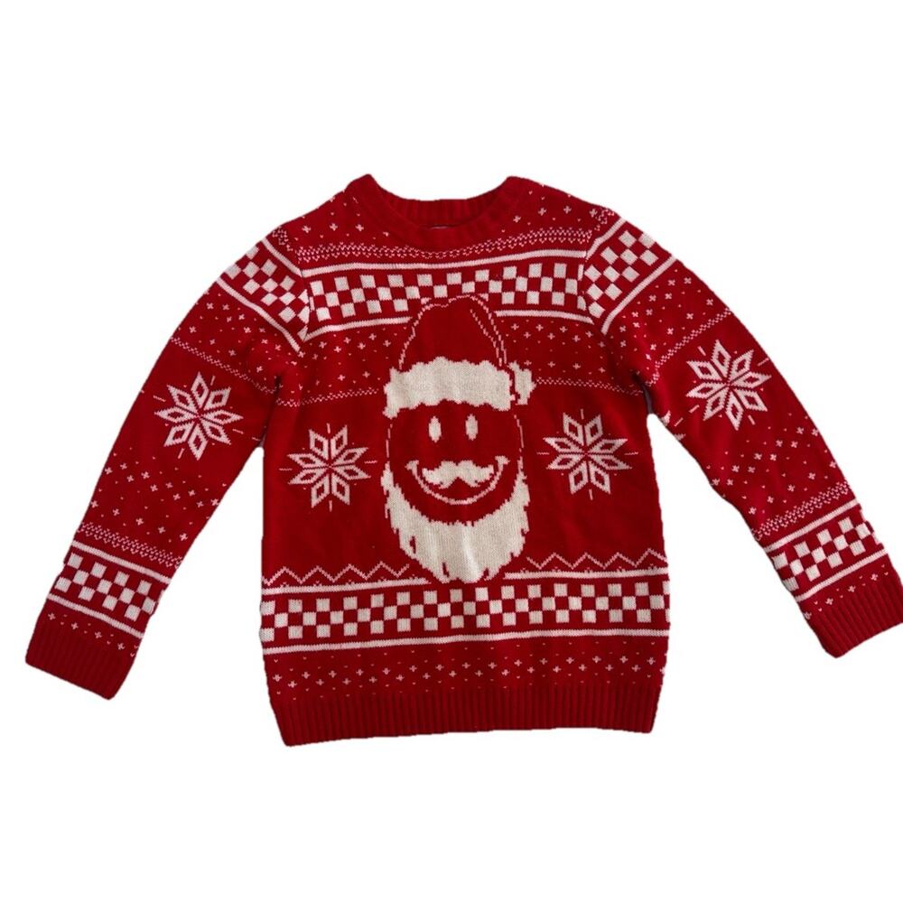 Ugly Christmas Sweater Kids Youth L (10/12) Red Santa Snowflake Knit Acrylic